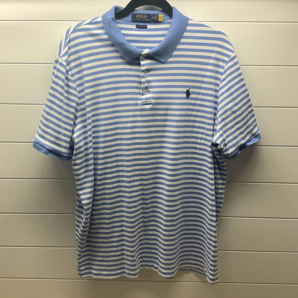Polo Ralph Lauren Mens XL Classic Fit Striped Short Sleeve Polo Shirt Blue White